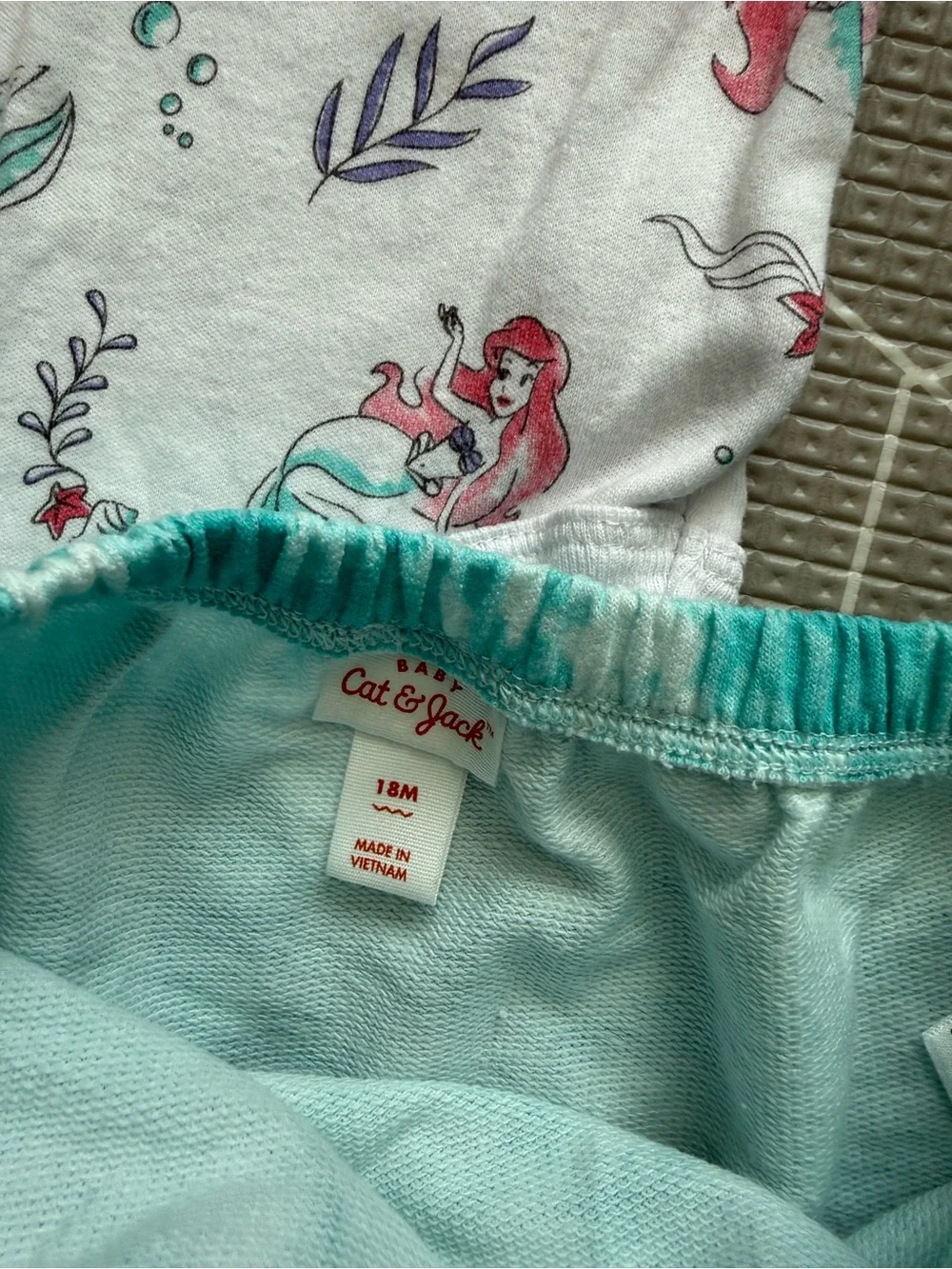 Old Navy|Baby girl White Mermaid Ariel Bodysuit onesie w Aqua Tie-Dye Shorts•